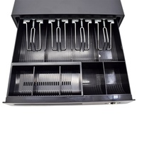 Tiroir-caisse en acier de 335 mm, 4 compartiments billets, 5 compartiments pièces, plateau amovible, RJ12, pour caisse enregistreuse, idéal pour le commerce de détail, les cafés et les supérettes