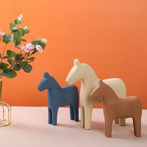 Nordic Style Rocking Horse Figurine Morandi Color Ceramic Texture Decor For Baby <b>Kids</b> Room - Product Image 1