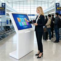 Kiosque d'information au sol en forme de L, écran tactile capacitif Android 21,5 pouces en verre trempé pour terminal de consultation en magasin ou au hall