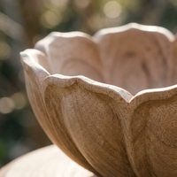 Creatieve schaal van paulowniahout met bloemblaadjesrand - Minimalistische handgesneden houten schaal voor fruit, snacks en salade