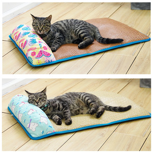Alfombra refrescante para gatos, estilo almohada, tejido de ratán, almohadilla de verano para el suelo para gatos, rectangular, con diseño de hojas verdes de sandía, talla M - Product Image 1