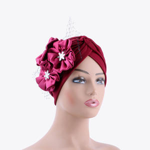 Femmes élégantes fleurs Turban <span class=keywords><strong>Bonnet</strong></span> musulman tête écharpe chapeaux fête chapeaux tête africaine cravate Nigeria femme haut chapeau mariage 50% - Product Image 2