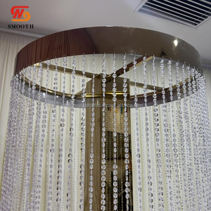 SMOOTH High Quality Metal Table Centerpiece Display <b>Stand</b> Gold Mirror Round Flower <b>Stand</b> With Bead Curtain - Product Image 2