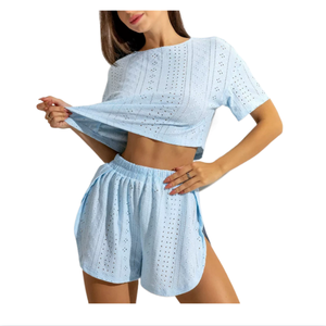 Set Pigiama <span class=keywords><strong>Donna</strong></span> <span class=keywords><strong>Taglie</strong></span> Forti in Stile Europeo e Americano, <span class=keywords><strong>Abbigliamento</strong></span> da Casa Morbido e Intrecciato - Product Image 2