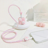 Organisateur de câbles en silicone rose motif patte de chat Art Déco, protège-chargeur USB souple, enrouleur de câble, pour anniversaire, Android