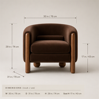 Fauteuil d'appoint moderne en velours avec dossier incurvé et accoudoirs en bois, idéal pour salon, chambre, hôtel, ou salle de séjour