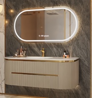 Luxe Chêne Roche Plaque Céramique Sans Soudure Bassin Lavabo Semi-Circulaire Arc Lumière Salle De Bains Armoire pour Hôtel