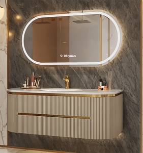 Piastra di quercia di lusso lavabo in ceramica senza cuciture luce ad <span class=keywords><strong>arco</strong></span> semicircolare mobile da bagno per uso alberghiero - Product Image 1