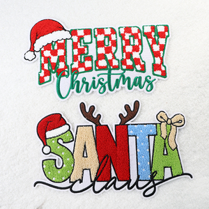 Parches de diseño para planchar con tema navideño, parche de chenilla de tela a cuadros a granel para ropa - Product Image 1