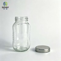 Pot en verre transparent de 330 ml, haut et côtelé, avec couvercle métallique à vis, idéal pour le miel, la confiture, la sauce chili et l'emballage alimentaire