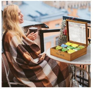 Caja organizadora de bolsitas de té de madera duradera, dispensador de forma rectangular para el hogar, oficina y restaurante para té y cofre de Caddy, regalos de fiesta - Product Image 2