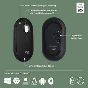 Ratón Óptico Inalámbrico Pebble Mouse M350s Slim para Mano Derecha, Portátil, Ligero, con Clics Silenciosos, Negro, 3 Botones - Product Image 6