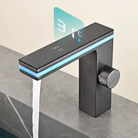 Robinet de lavabo moderne en cuivre à trou unique avec écran LED, lumière d'ambiance, capteur de température numérique intelligent, noyau de valve en céramique