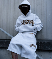 Streetwear personnalisé de haute qualité Applique broderie Vintage surdimensionné coton éponge français survêtement ensemble de pantalons de survêtement à capuche