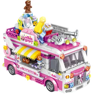 热卖塑料水壶蛋糕汽车建筑砖饮料店积木玩具儿童水果卡车礼品00889