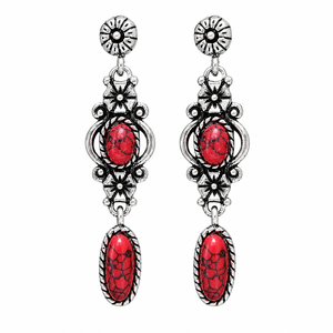 Orecchini Vintage Intagliati con Motivi Floreali Rosso Blu Verde, Gioielli Etnici da Sposa per Donne - Product Image 1