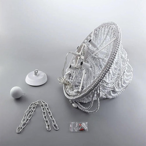 Wood Beaded Chandelier Semi Flush Mount Blue Ceiling <strong>Light</strong> <strong>Fixtures</strong> for Hallway Baby's <strong>Nursery</strong> Bedroom Kitchen-Highlight White - Product Image 2