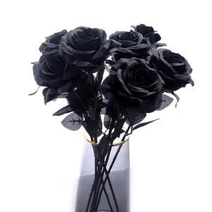 Rosas negras Flores artificiales con tallos Flores de seda sintética Ramo gótico nupcial <span class=keywords><strong>Flora</strong></span> realista para decoraciones de Halloween - Product Image 3