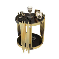 Table d'appoint moderne de luxe à double niveau, plateau en marbre/verre trempé, cadre en métal doré, table d'appoint pour salon, chambre à coucher