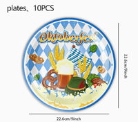 Décoration de table pour la fête d'Oktoberfest de Munich, nappe à carreaux bleus et blancs, serviettes, gobelets, assiettes en papier, bannière de fête