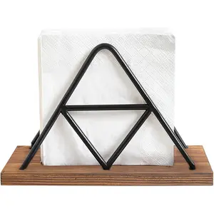 עיצוב מטבח יצירתי עץ בסיס מפית אחסון מפית עם חוט מתכת שחור