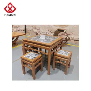 Combinação de madeira e pedra Móveis inteligentes mesa de café em pedra artificial de mármore cadeira de pedra