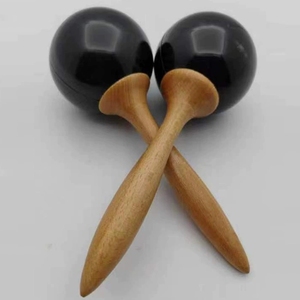 Maracas noires en gros avec manche en bois naturel, instrument de percussion Orff, sonnette à main pour performance - Product Image 3