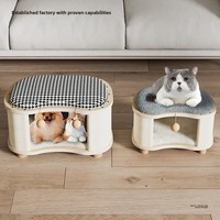 Nid pour chat ovale en bois massif toutes saisons avec toit, design fermé, double usage pour l'hiver et l'été, abri chaud pour animaux de compagnie, siège inclus