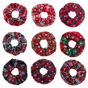 Sólido Navidad Santa titular corbatas accesorios Scrunchy Plaid copo de nieve Scrunchies terciopelo elástico bandas para el cabello para Navidad Casual - Product Image 4