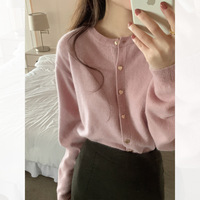 Femme décontracté automne Section ample tricoté pull printemps saison approprié couche de finition cachemire rose pull col rond dessin animé