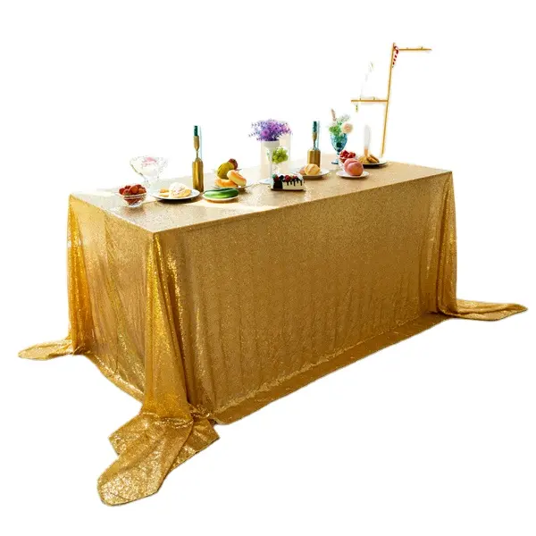 Party table cover Disposable tablecover yellow sequin tablecloth for hotel wedding banquet decoration