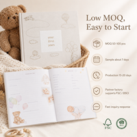 Livre de souvenirs personnalisé pour bébé, couverture rigide en lin, carré, motif ours, montgolfière, nuage, art ligné, cadeau prêt à l'emploi, marque personnalisée, OEM, en gros