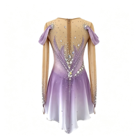 Robe de patinage artistique dégradé blanc lavande, épaules dénudées, ornée de strass, pour compétition, pour filles et femmes
