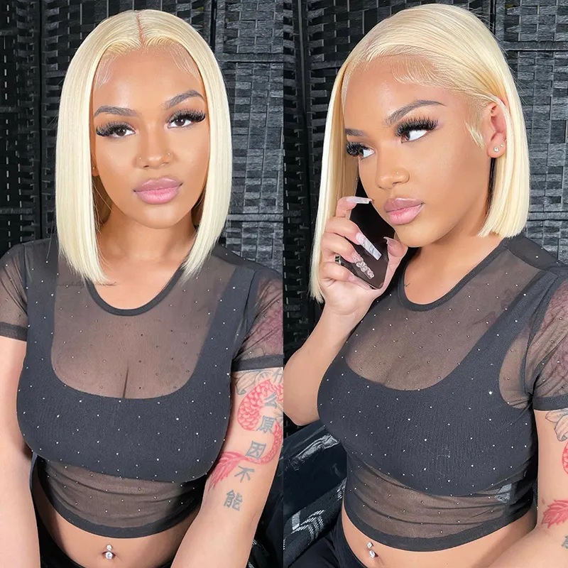 Wholesale 613 Bob Wig Short Blonde Color Lace Front Wigs Human Hair Blonde 613 HD Full Lace Frontal Wigs For Black Women