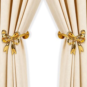 <b>Gold</b> Bow <b>Curtain</b> <b>Holdbacks</b> Wall Mounted Durable Hardware Accessories for Window Drapes Decor - Product Image 1