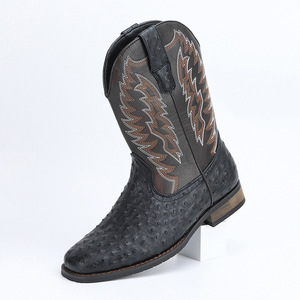 Bottes d'hiver pour hommes, bottes de cowboy western, bottes <span class=keywords><strong>Chelsea</strong></span> mi-hautes brodées pour hommes avec couvre-talons - Product Image 3