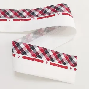 Custom logo silicone belt anti-skid waistband lining plaid yarn-dyed fabric waistband