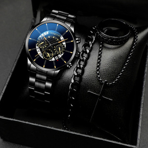 Montres de mode pour hommes, montres décontractées pour hommes, <span class=keywords><strong>montre</strong></span> à quartz en acier inoxydable avec calendrier, <span class=keywords><strong>bracelet</strong></span> et collier assortis - Product Image 5