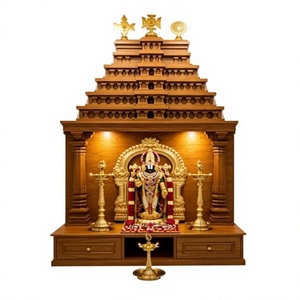 Mandir de Madera de Teca con Acabado en Nogal, Estilo Gopuram, Tallado a Mano, Hecho en el Sur de la India, para el Hogar, en Oferta - Product Image 2