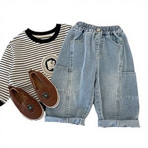 Pantalon Cargo Garçon en Coton Uni Style Vintage Décontracté Écologique de Haute Qualité pour Printemps Automne – Vente en Gros - Product Image 4