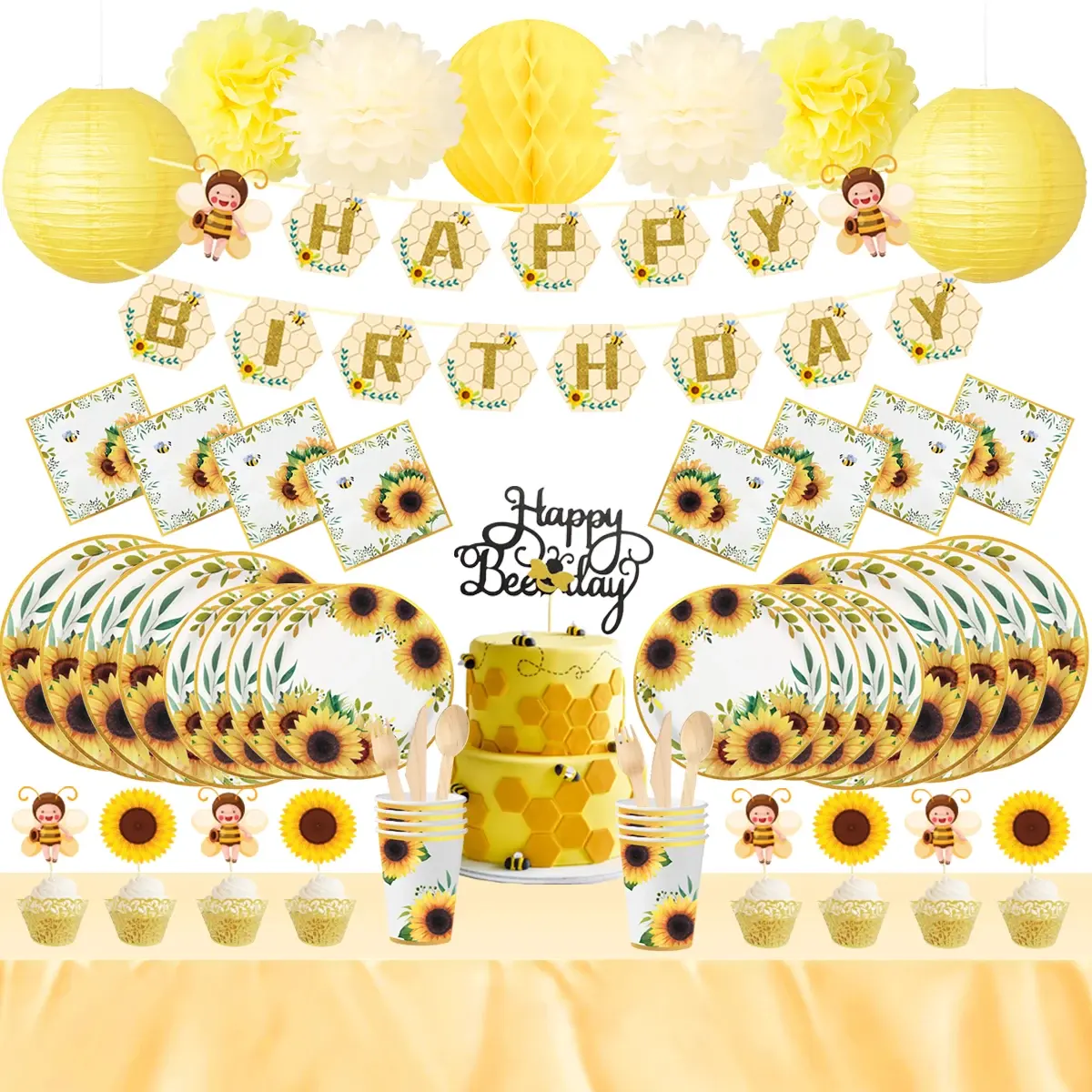 Nicro Bee Sonnenblumen natürliche Thematik Party Dekoration Geburtstag Party Versorgung Baby Party Geburtstag Party Geschirr Set