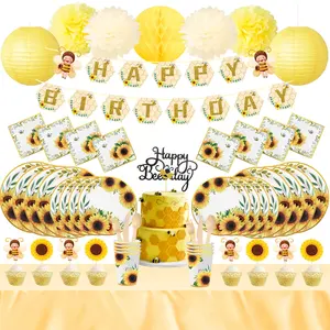 Nicro Bee Sunflower Natural Theme Party Decoration Birthday Party Supplies Baby Shower Birthday Party Tableware Set