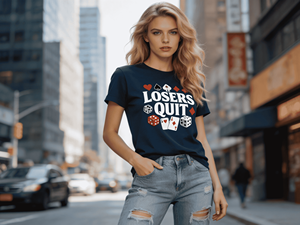 T-shirt casual in jersey traspirante 100% cotone con stampa grafica meme 'Vintage Losers Quit Gambling' a maniche corte per la moda - Product Image 4