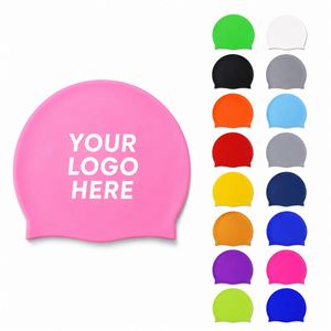 Bonnet de bain en silicone personnalisé, cadeau promotionnel et sportif, bonnet de bain élastique imperméable pour adultes avec logo personnalisé et plusieurs couleurs - Product Image 1