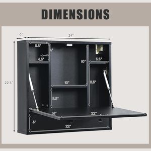 โต๊ะไม้ผนังพับได้สีดำพร้อมชั้นลิ้นชักเก็บของพับลงติดผนังโต๊ะวางแล็ปท็อปมุมแบบลอยตัวสำหรับพื้นที่ขนาดเล็ก - Product Image 3