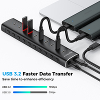 Hub USB C de Aluminio de 10 Puertos, 10 Gbps, OEM, Hub de Expansión USB 3.2, Hub USB Profesional para Transferencia de Archivos de Alta Velocidad, Laptop, Tablet