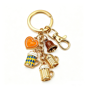 Custom Zinc Alloy UV Printing Beer Mug Keychain Gold-Plated Multi-Pendant Key Ring Fashion Munich Oktoberfest Souvenir - Product Image 1