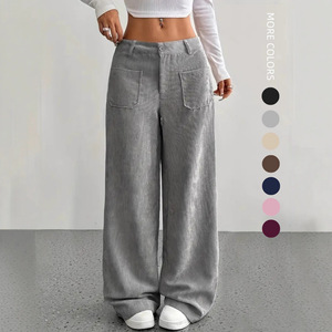 Europeo americano per il commercio estero transfrontaliero Casual da <span class=keywords><strong>donna</strong></span> 100% in <span class=keywords><strong>velluto</strong></span> <span class=keywords><strong>a</strong></span> <span class=keywords><strong>coste</strong></span> traspirante <span class=keywords><strong>pantaloni</strong></span> larghi di colore solido - Product Image 1