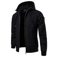 Jaqueta slim fit com capuz para homens, casaco masculino preto, quente à prova de vento e com zíper, inverno 2020