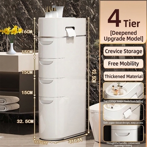 Meuble de rangement étroit pour salle de bain, étagère à roulettes peu encombrante, tiroir en plastique, étagère de rangement multi-niveaux pour articles divers - Product Image 2